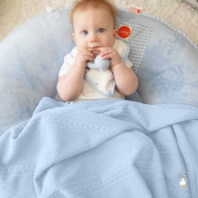 GooseWaddle Luxury Knit Baby Blanket (30”x40”), Premium Comfort from Ultra Soft Fabrics That Get Softer with Use, Perfect for Any Infant Nursery, Boy or Girl, Machine Washable (Blue)