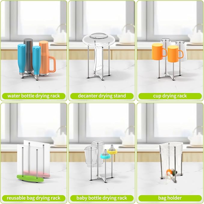 Plastic Bag & Bottle Drying Rack, Multifunctional Wine Decanter Holder, Collapsible Countertop Stand