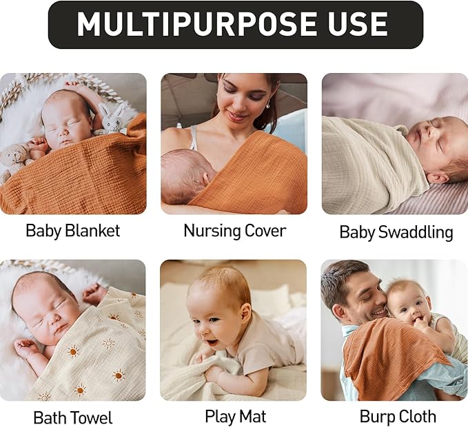 Muslin Swaddle Blankets for Newborn, 3 Pack Breathable Soft Receiving Blanket, Large 38 x 40 inches Swaddle Wrap Burping Clothes, Essentials Infant Shower Items, Toddler Gift (Elegant Colors)