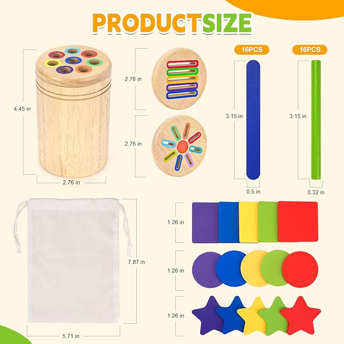 LYLIN Montessori Toys for 2 3 4 Years Old, 3 in 1 Wooden Color Sorting Toys for Toddlers, Fine Motor Skills Toys for 1-2 Years Old Sensory Development Educational Toy Girls Boys Birthday Gifts