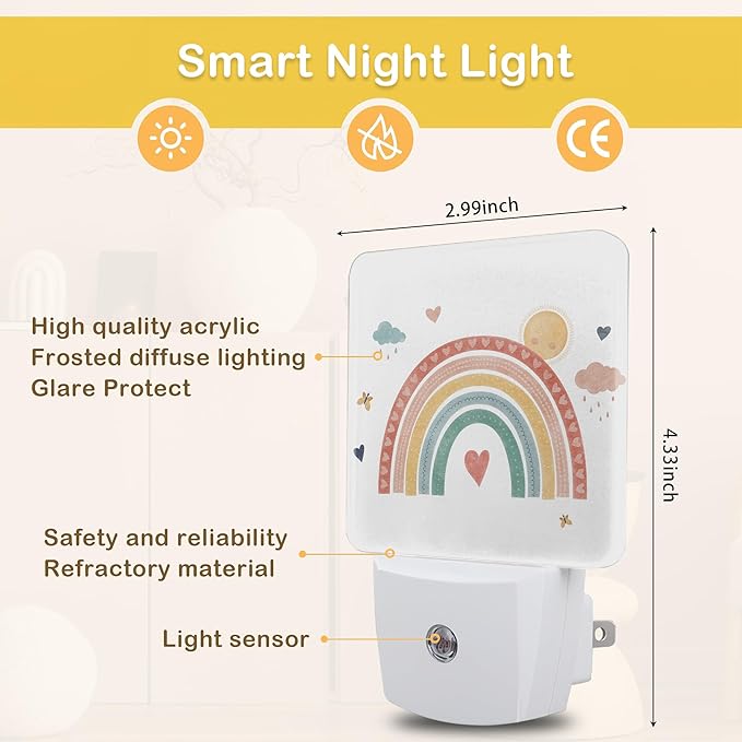 Boho Rainbow Night Light,Plug in Night Light, Dusk to Dawn Sensor Nightlights for Stairway/Hallway/Kitchen/Bedroom/Bathroom 0.5W