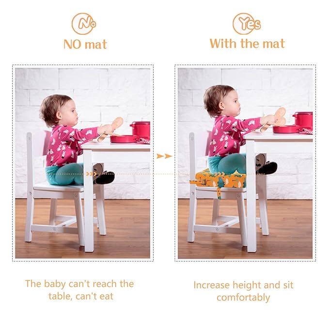 Toddler Booster Seat for Dining Table Kitchen Chair, Stronger Support Double Safe Straps Portable Booster Seat Dining Toddler, High Cushion for Travel Home with Non-Slip Bottom (Orange)