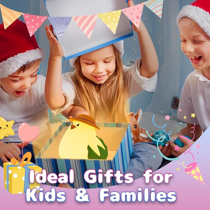 Silicone Night Light for Kids – Rechargeable Tap Control Lamp with 8 Colors, Cute Animal Design for Nursery, Toddler Room Decor, Gifts for Girls and Boys (Chick)