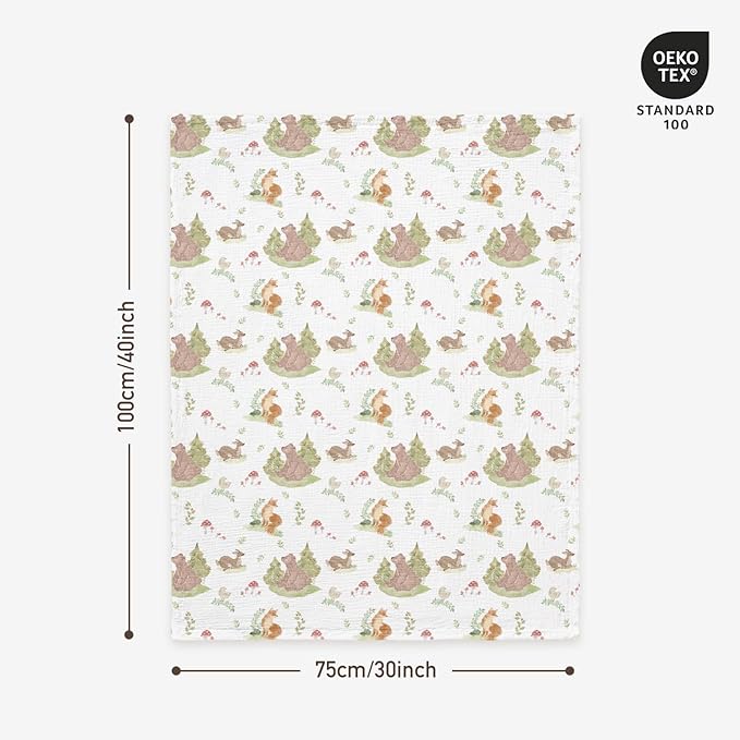 GLLQUEN BABY Blankets for Unisex Newborn Super Soft Nursery Minky Blankets with Muslin Cotton Front and Dotted Fleece Backing, Forest Stories, 30 x 40 inches