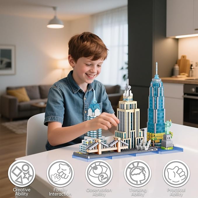 New York Skyline Micro Mini Blocks Building Set, The Statue of Liberty,Empire State Architecture Building, Brooklyn Bridge, Gift for Kids and Adults (3262 Pieces)