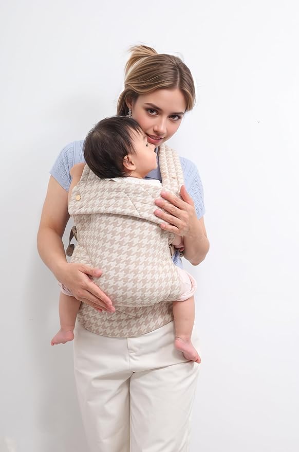 Baby Carrier for Newborns to Toddlers, 2025 Upgraded Houndstooth Adjustable Soft Cotton Linen Carrier, 4-in -1 Lightweight Front and Back Ergonomic Baby Holder Carrier