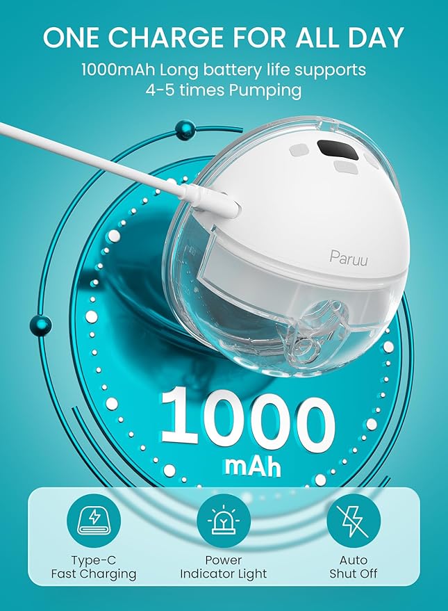Paruu Hands Free Breast Pump P16, Wearable Breast Pump Electirc Portable with 4 Modes & 12 Levels, Max 309mmHg Strong Suction 19/21/24mm Flange Inserts Wearable Breastfeeding Pump, 2 Pack White