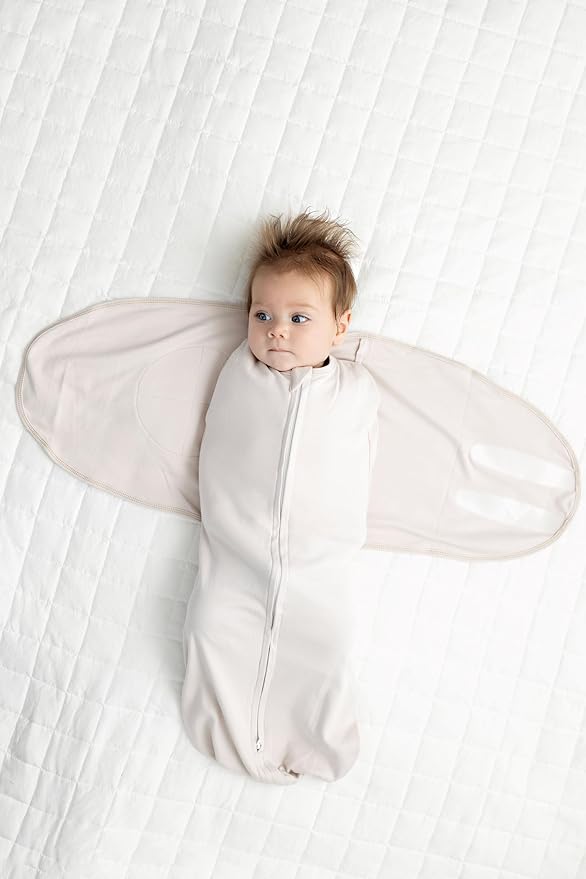 LullaBaby "Double Dream Swaddle: Exclusive Dual Wing Design, Pediatrician-Endorsed, Ultra-Soft Cotton, 2-4 Months, 12-20 lbs - White Sand