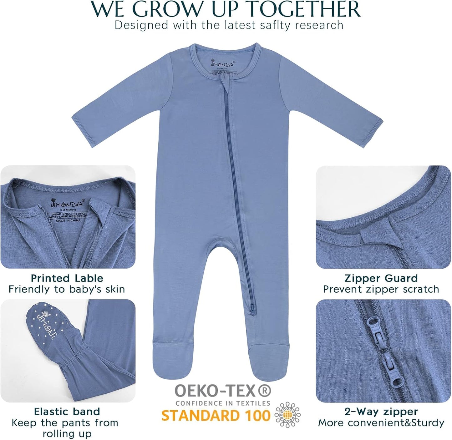 Jimonda Baby Romper Boys Girls Bamboo Pajamas 2-Way Zipper Footed Unisex Zip-Up Sleepers Sleep and Play pjs