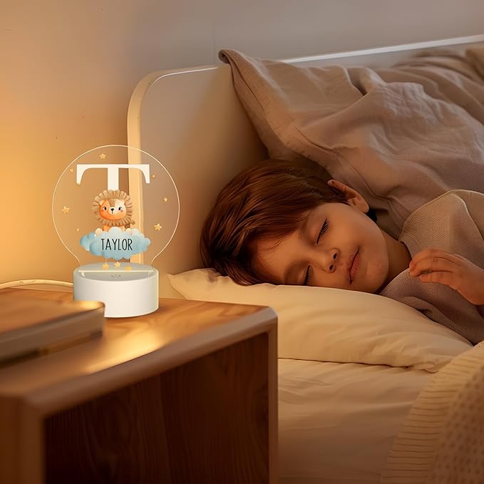 Personalized Cute Forest Animal Night Light for Kids,Custom Name Touch Control Nursery Lamp,3 Color Changing Acrylic Glow Light for Baby Boys,Girls,Toddler Bedroom Decor
