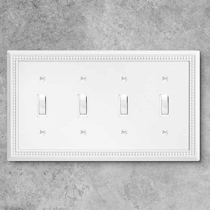 Henne Bery Sunken Pearls Heavy Duty Decorative Wall Plate Switch Plate Outlet Cover (Quad Toggle, White)