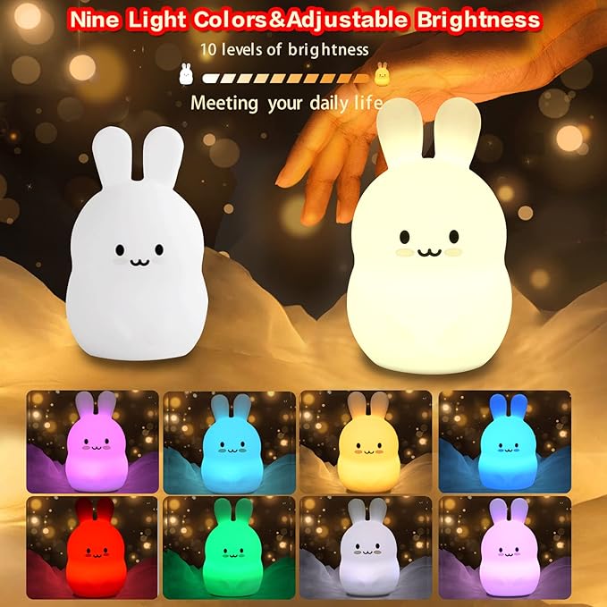 WHA&DARREN Night Light for Kids, Bunny Night Light, Silicone Nursery Light for Baby and Toddler, Animal Night Lights for Girls and Boys, Cute Lamps for Bedroom