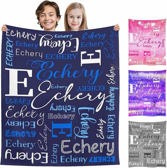 M YESCUSTOM Custom Baby Blanket with Name, Personalized Name Throw Blanket for Girls Boys Kids Customized Flannel Blanket for Men Women Valentines Day Mother's Day Christmas Newborns Dark Blue