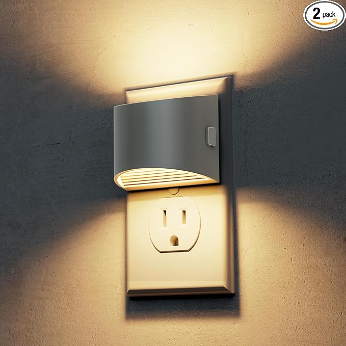 L LOHAS LED Night Lights Plug into Wall, Dimmable Night Light with 3 Level Brightness, 3000K Soft White, 2 Pack, Cement Gray Housing