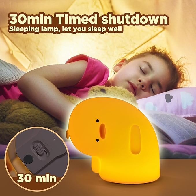 Cute Duck Lamp, Fun Lying Flat Animal Night Light - LED Squishy Novelty Duck/Chicken/Pig/Rabbit/Panda for Kids, Toddlers, Nursery - Touch Kawaii Room/House Decor