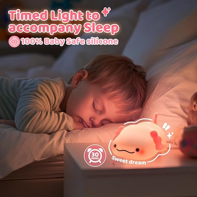 SMY Lighting Axolotl Night Light for Kids,Animal Silicone Nursery Night Lamp, Rechargeable Table Lighting Bedside Lamp,Cute Room Decor Light for Bedroom,Living Room,Dining,Desk Decorations,Gift