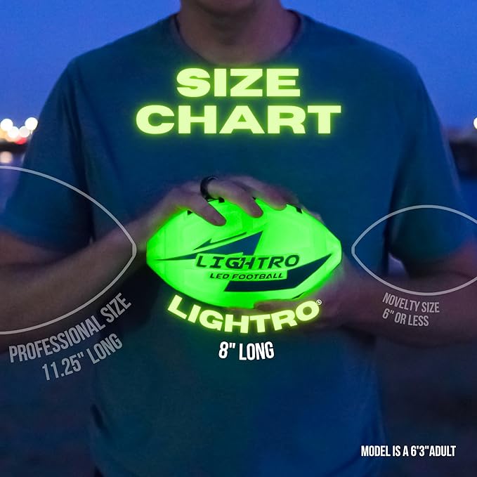 LIGHTRO - Soft Foam Glow in The Dark Football - 8" Youth Size - Super Bright LEDs - Batteries Included - LED Football - for Kids 6 7 8 9 10 11 12 - Light Up Gift for Birthdays - Kids & Boys