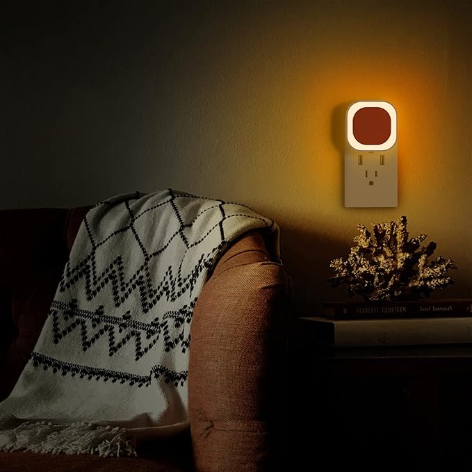 4 Pack Plug in Amber Night Light, Auto Dusk to Dawn, Soft Glow, Dimmable, Diffused Light, LED Lights for Bedroom, Kids, Bathroom, Sleep, Baby Nursery, Toddler, Hallway, Kitchen, Home Decor