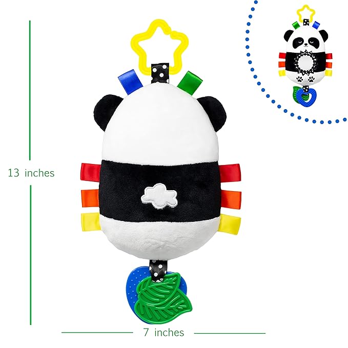 Squish 'N Play Activity Toy Panda- Multi-Sensory Learning Baby Toy - Stroller Toy, Car Seat Toy, Tummy Time Toy, Teether Toy, Baby Gift - with Mirror, Rattle & Taggies