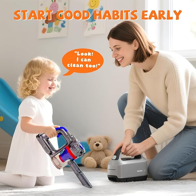 3-in-1 Kids Vacuum That Really Works - Toddler Vacuum Cleaning Toy Set, Kids Working Play Vacuum Cleaner with Real Suction, Montessori Housekeeping Toy for Toddlers 3 4 5 6+