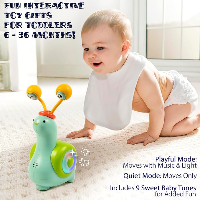MINIARTIS Baby Crawling Toys | Musical Snail Baby Toy, Infant Tummy Time | Crawling Toys for Babies 6-12 Months | Learning Crawl and Walking | Toddler Birthday Gift for 6-36 Month Boy Girl