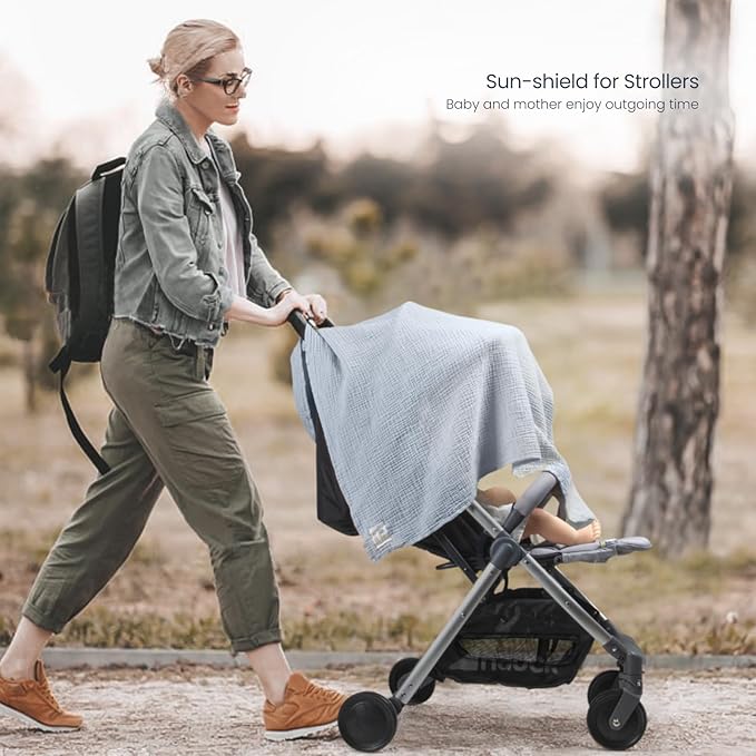 lulumoon Muslin Swaddle Blanket Baby - Cotton Swaddling Blanket Soft Baby Receiving Blankets Neutral 3Pack(Navy)