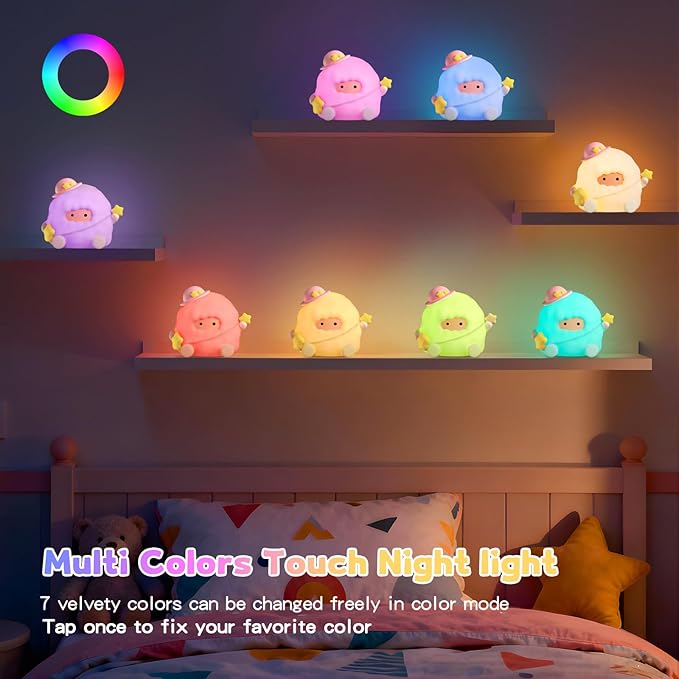 Baby Night Light, Touch Control Rechargeable Nursery Lamp with Dimmable Soft Light, Portable 3 Brightness Level and 7 Colors LED Nightlight for Kids Room, Breastfeeding, Sleep