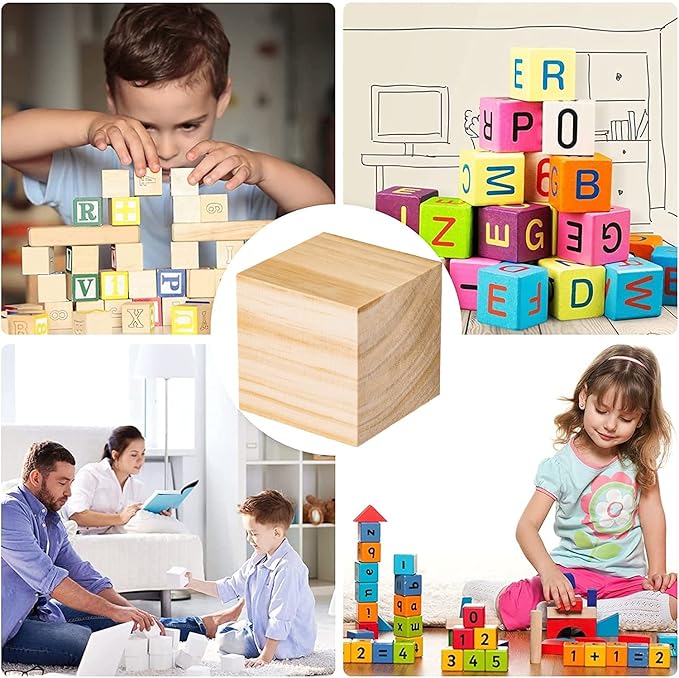 Wooden Blocks for Crafts, Unfinished Wood Cubes, 1.5 Inch Natural Wood Blocks, Pack of 15 Wood Square Blocks, Wooden Cubes for Arts and Crafts and DIY Projects