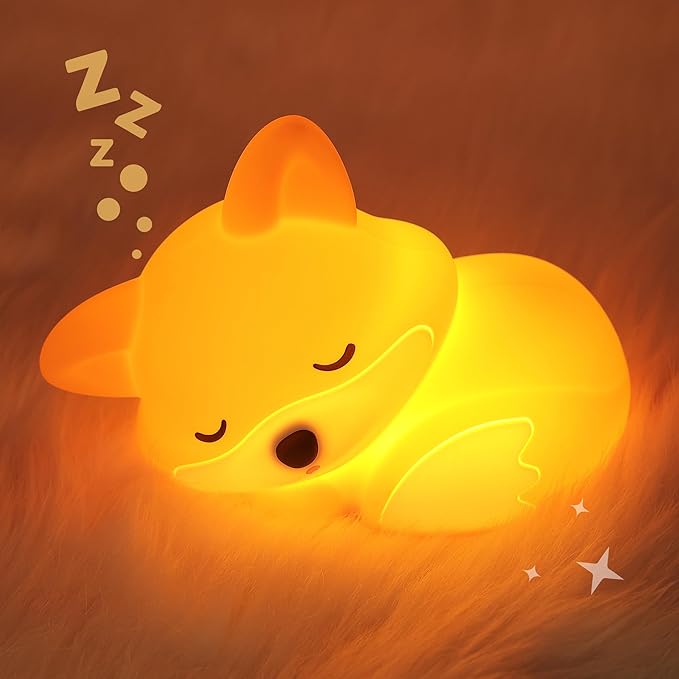 Fox Night Light for Kids, Cute Silicone Lamp with Rechargeable Dimmable 20 Mins Timer, Kids Bedside Decoration Light, Birthday Holiday Christmas Gifts Idea for Baby Girl Boy Friend