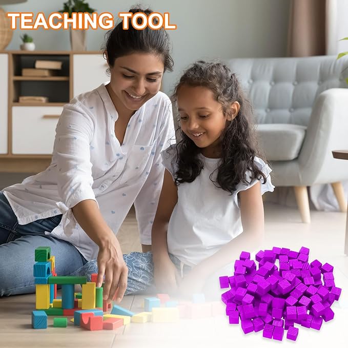 uxcell 300Pcs Wood Blocks for Crafts, 1cm Unfinished Wood Cube Solid Wooden Blank Square Block for DIY Craft Projects Personalized Gifts, Purple