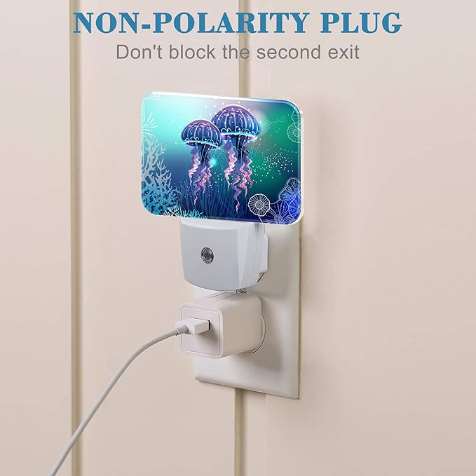 Glowing Jellyfish in Deep Sea Night Light for Kids Girls Boys, Jellyfish LED Night Light Plug into Wall with Dusk to Dawn Sensor for Room, Hallway, Kitchen, Bathroom, Stairs Decor