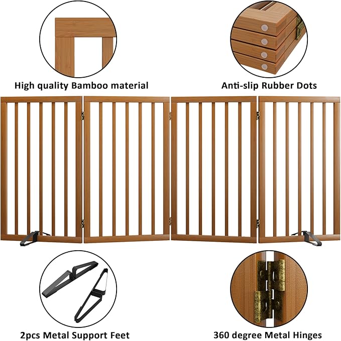 Dog Gate 32" Tall Foldable Dog Gate for Doorways Freestanding Pet Gate for Dogs Indoor (Walnut, 4 Panel)