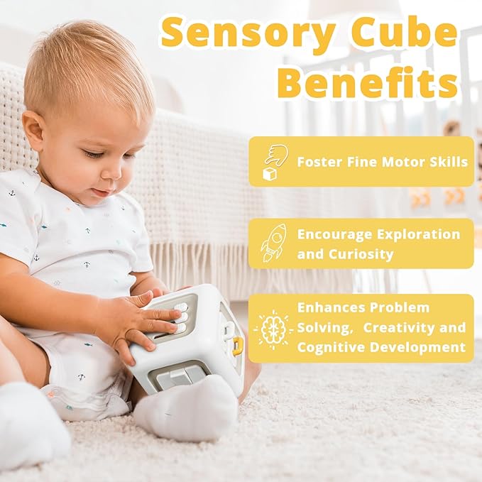 Busy Cube Toy for 1 Year Old Boy, Montessori Toys for 1+ Year Old, Travel Sensory Toys for Toddlers 1-3, Learning Fine Motor Skills| 1st Birthday Gifts Boy 9 12 Months Stocking Stuffers