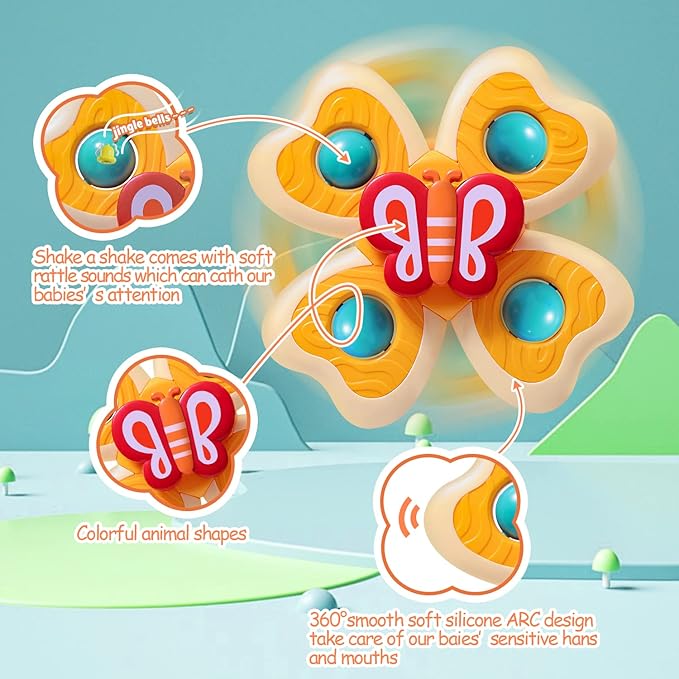 TOHIBEE 3PCS Spinner Toys for 1-3 Year Old Boys & Girls - Suction Cup Spinning Toys for Toddlers & Babies 12-18 Months - First Birthday Gifts