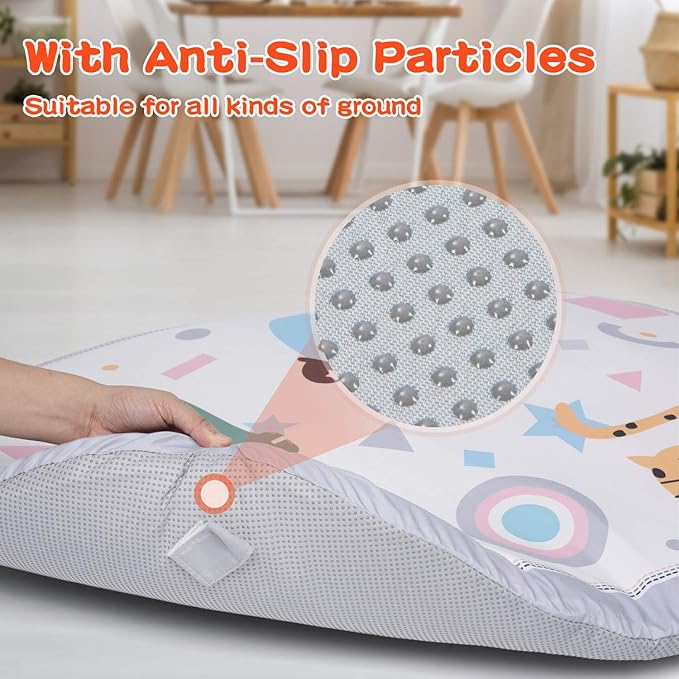 Lupantte 7-in-1 Baby Play Gym Mat with 2 Washable Covers, Infant Activity Mat with 6 Sensory Toys for Visual, Hearing & Cognitive Development, Thick Non-Slip Playmat for Babies & Toddlers