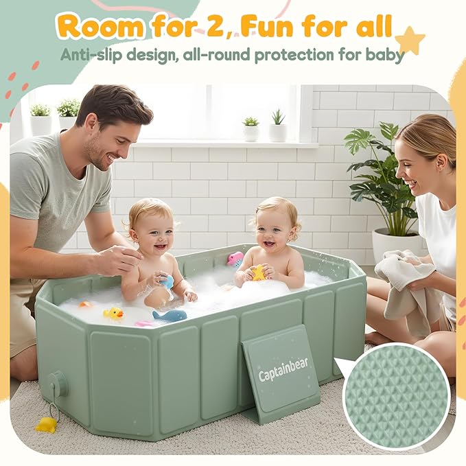 Captainbear Baby Bathtub for Infants to Toddler, Non-slip Baby Bath Tubs with Bathtub Support, Collapsible Toddler Tub for kids, Foldable&Portable Travel Baby Bath Tub for Sink Bath,Tub,Bathroom,6M-5Y