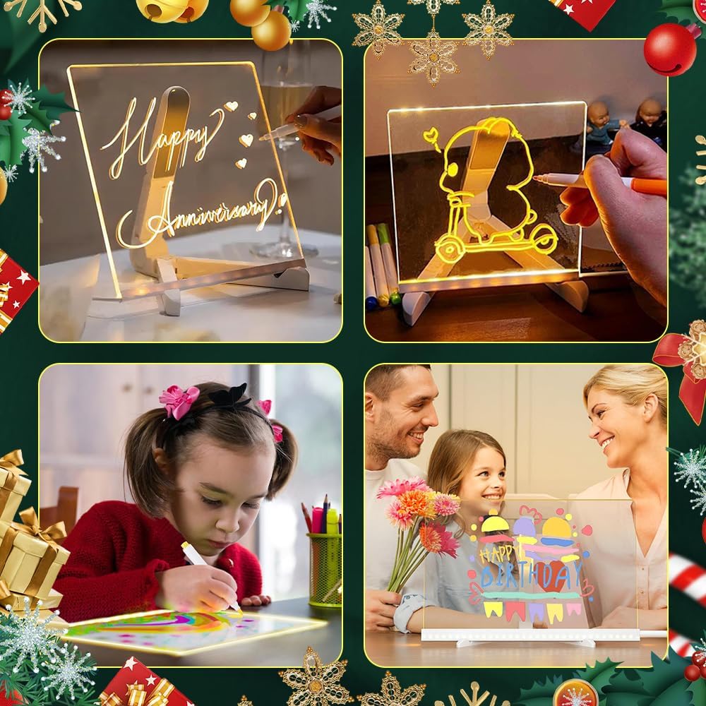 LED Note Board With Colors, Lighted Acrylic Dry Erase Message Board, Illuminated Notepad With Adjustable Stand and 7 Pens (11.8 7.9")