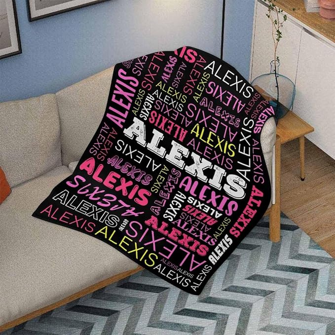 M YESCUSTOM Custom Name Blankets for Boys Girls, Personalized Baby Blankets for Kids Adult Toddler Customized Soft Throw Blanket Birthday Christmas Valentines Day Black Pink