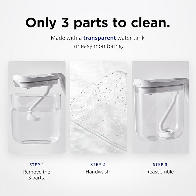 Carepod Mini Ultrasonic Cool Mist Humidifier for Bedroom, Quiet & Safe for Baby, Transparent, Only 3 Washable Parts & Easy to Clean, Filter-Free, Automatic Shut-off, Lasts 20Hrs (0.74Gal/2.8L)