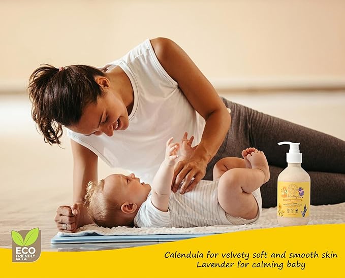Organic Vegan Baby Lotion – Calendula & Lavender for Gentle Moisturizing Sleep-Time Moisture, Newborns & All Skin Types Eco-Friendly Biodegradable Bottle - 10.6 Fl Oz