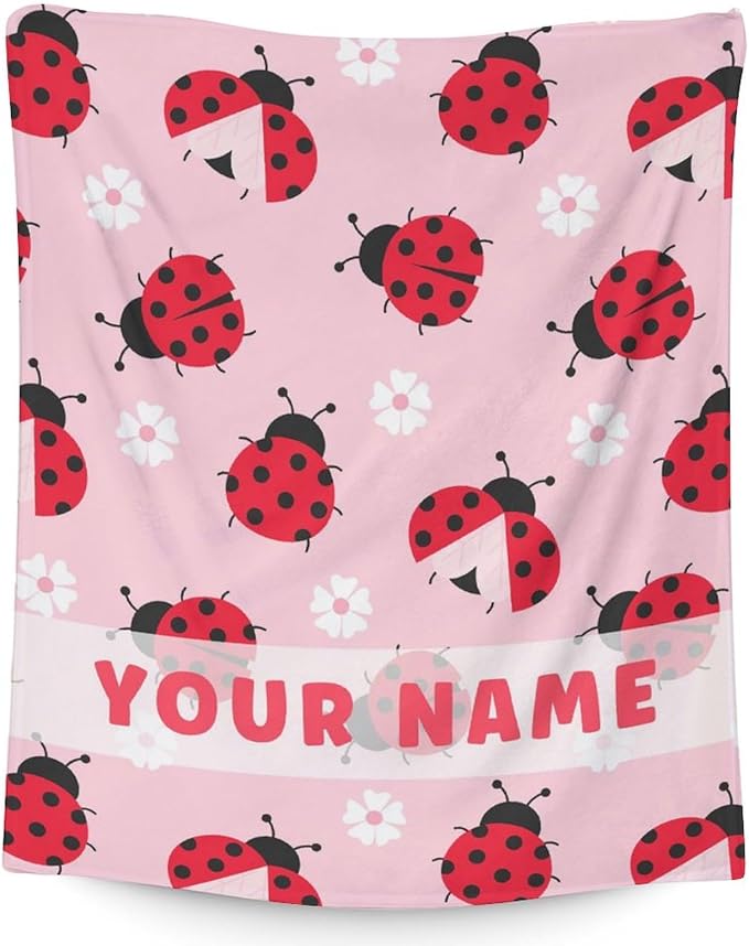 Custom Ladybug Blanket for Girls - 30 x 40 Inches Cute Lady Bug Gifts for Kids - Soft Fuzzy Pink Throw Blankets for Crib, Lap