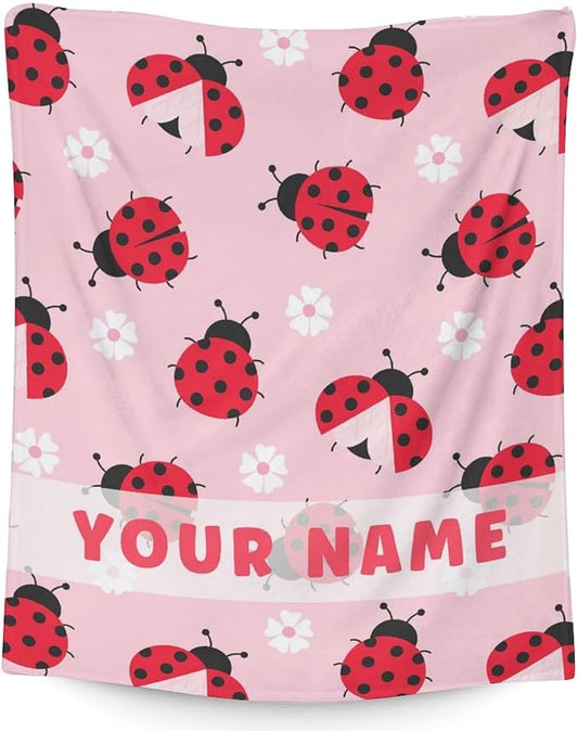 Custom Ladybug Blanket for Girls - 30 x 40 Inches Cute Lady Bug Gifts for Kids - Soft Fuzzy Pink Throw Blankets for Crib, Lap