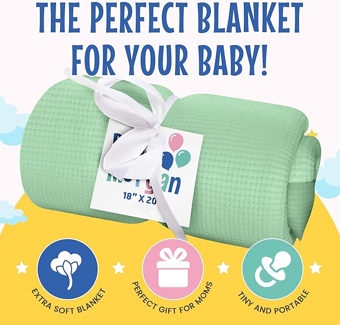 Thermal Waffle Knit Baby Blanket - Soft Breathable Mini Blanket for Newborns and Infants - Toddler Blankey for Strollers, Travel, Naptime, Nursery and More - 18" x 20" (Mint, Nylon Trim)