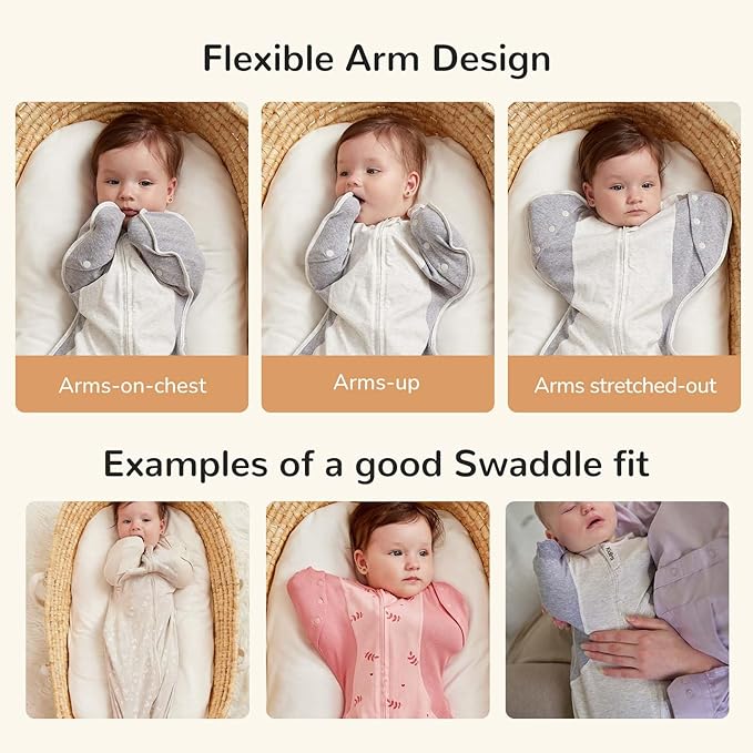 Transition Baby Swaddle 3-6 Months 12-18 lb, Arms In/Out Swaddle Sleep Sack with 2-Way Zipper Moisture-Wicking Fabric, Improves Sleep Snug Fit Helps Calm Startle Reflex