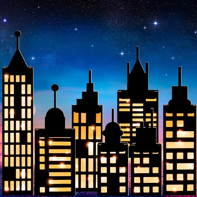 15 Pcs Hero Party Favor Boxes Skyscraper 3D City Box Skyline Buildings Heroes Candy Goodies Boxes Hero Theme Centerpiece Decorations Birthday Party Supplies(Warm)