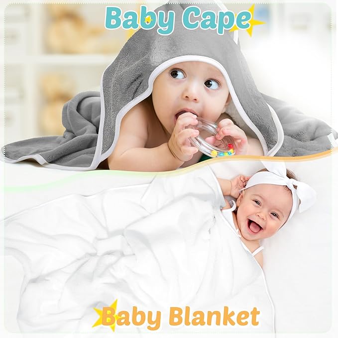 Chumia 6 Pack Baby Bath Towel Coral Fleece Soft Absorbent Newborn Hooded Towel for Kid 30 x 30 Inch Toddler Bath Blanket for Babies Infant Shower Gift(Gray/Beige/Blue)