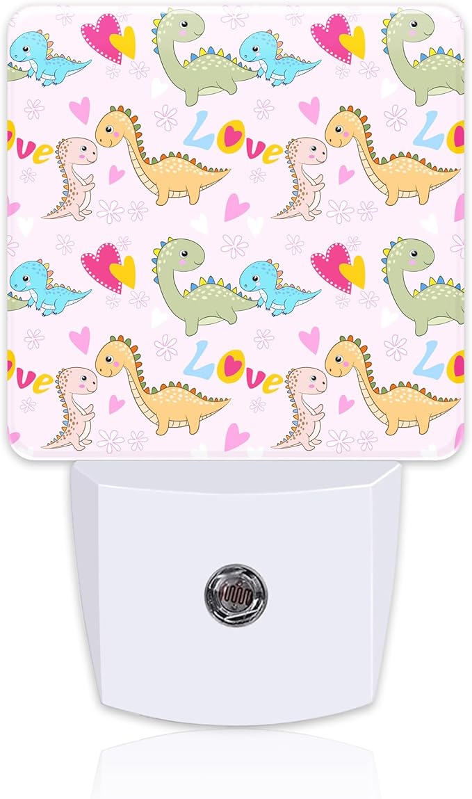 Cute Love Dinosaurs Night Light for Kids, Red Hearts and Dinos Night Light Plug in with Dusk to Dawn Sensor,0.5w Energy Saving Nightlight for Hallway Stairway Kitchen Bedroom