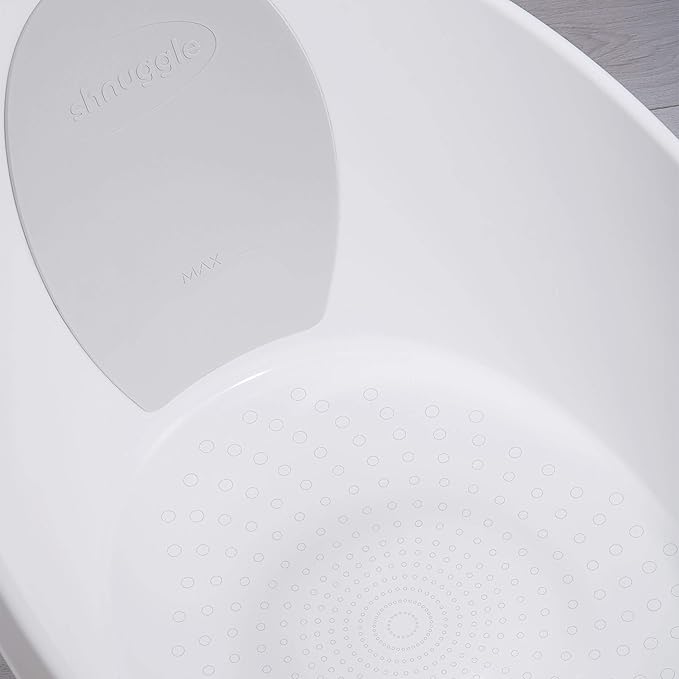 Toddler Bath Tub | Larger Bath for Bigger Kids at Bathtime | Includes Warm and Soft Foam backrest | Grippy Anti-Slip Surface | Includes Easy Drain Bath Plug | White & Grey