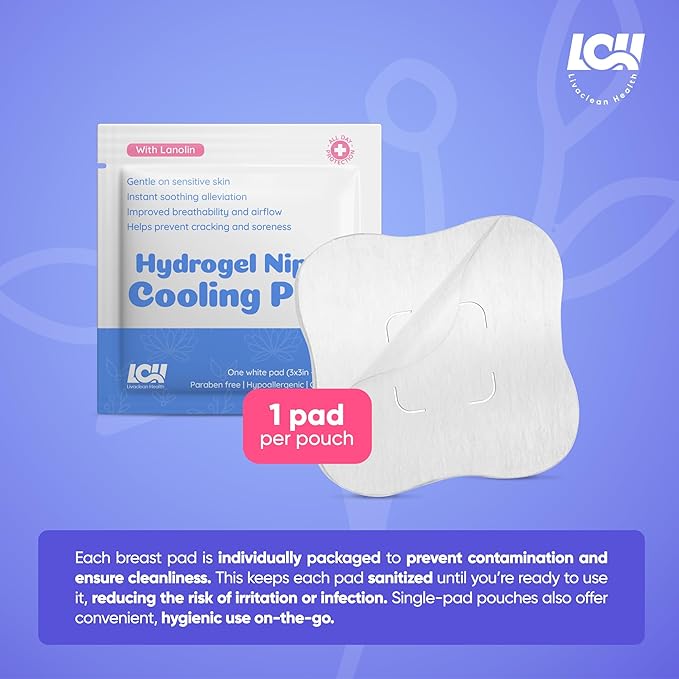 16CT Hydrogel Nipple Pads for Breastfeeding with Lanolin - Cooling Sore Nipple Gel Soothing Pads - Breast Feeding Essentials for Moms by Livaclean Health