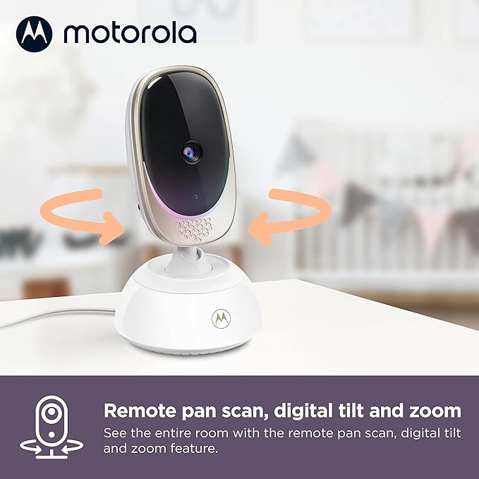 Motorola Nursery WiFi Baby Monitor with Camera and Audio, 2-Way Audio, Remote Zoom & Pan, Temperature Sensor, Night Vision, 10 Lullabies, Mood Light, 1000ft Range, VM85